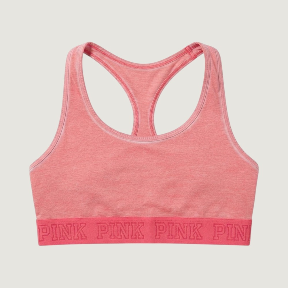 PINK Victoria's Secret Sport Bra Women Large PINK Crop Racerback Coral EXCELLENT